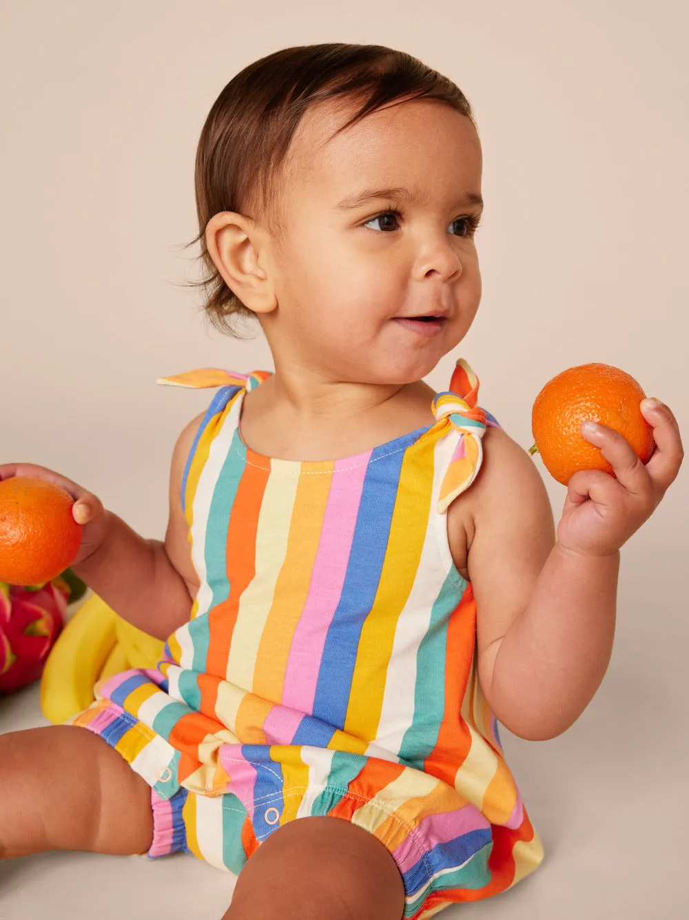 Tie Shoulder Baby Romper / Lamu Sunset Stripe