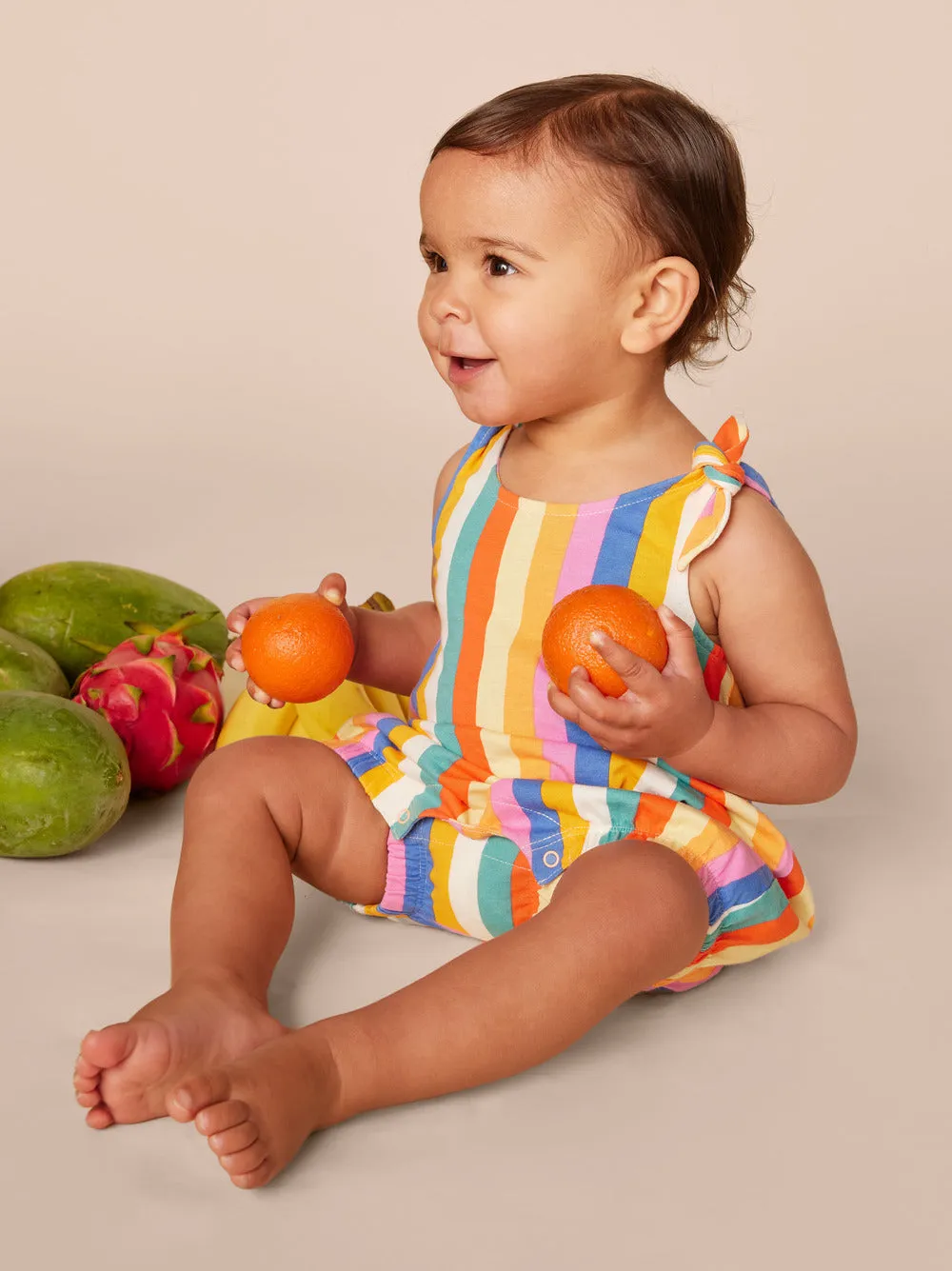 Tie Shoulder Baby Romper / Lamu Sunset Stripe