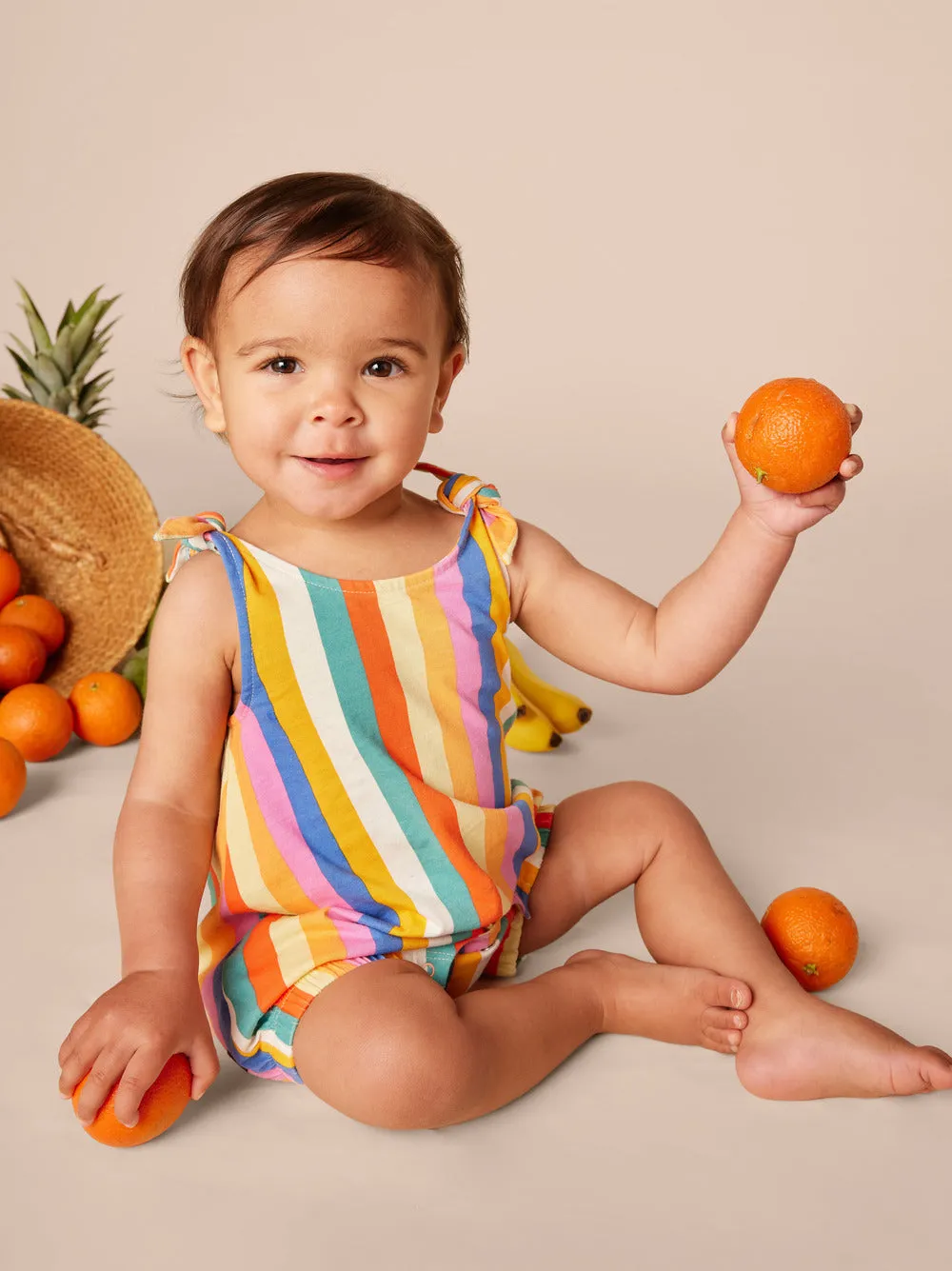 Tie Shoulder Baby Romper - Lamu Sunset Stripe