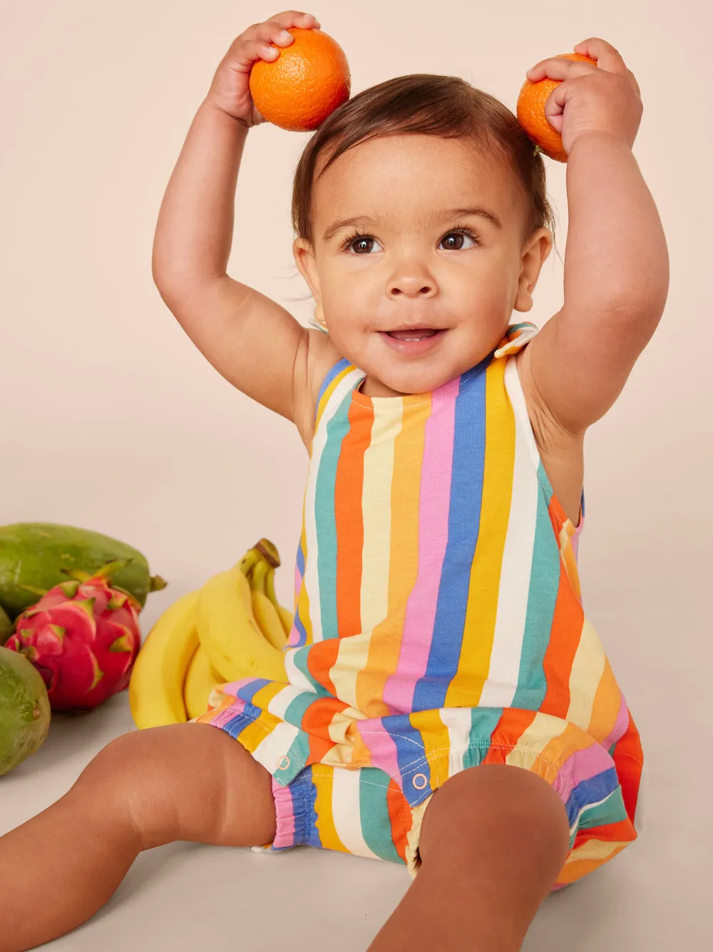 Tie Shoulder Baby Romper / Lamu Sunset Stripe