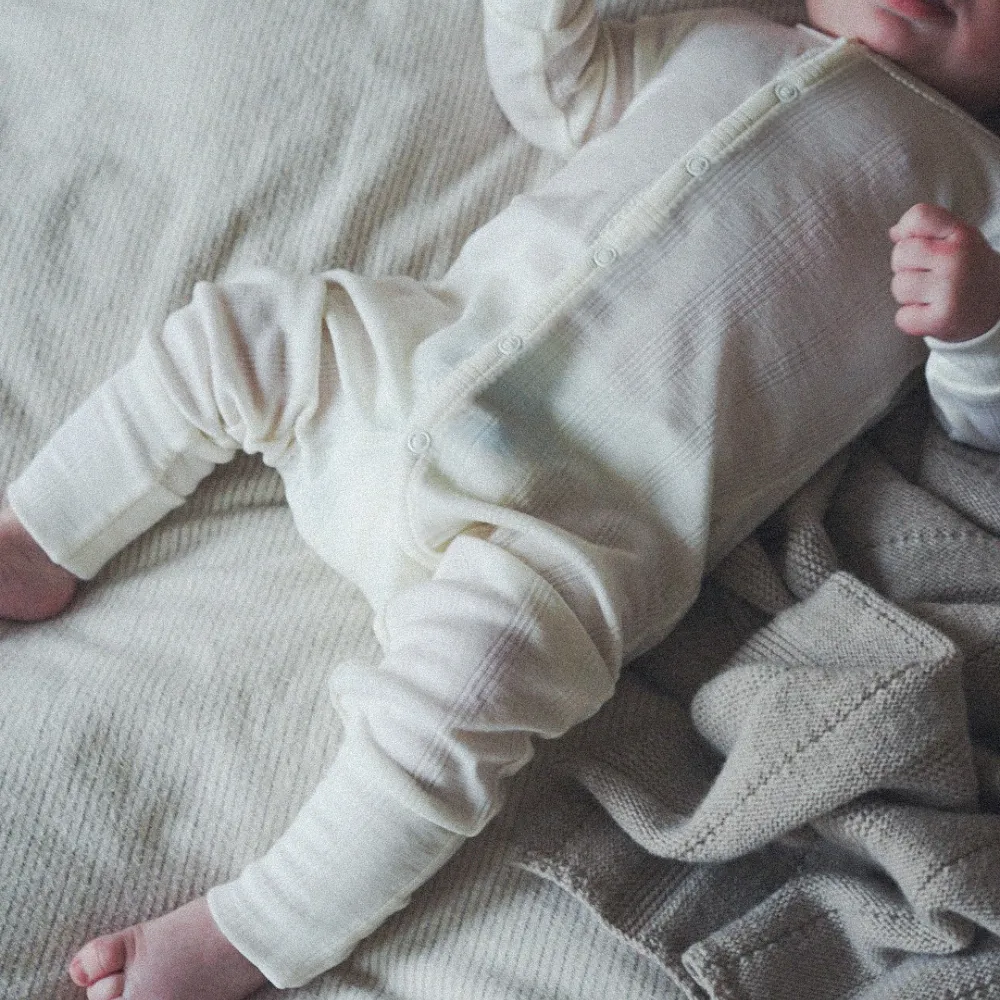 Tothemoon ☾ - Sleep suit - 2 in 1 Foot - Wool & silk - Needle pattern - Natural