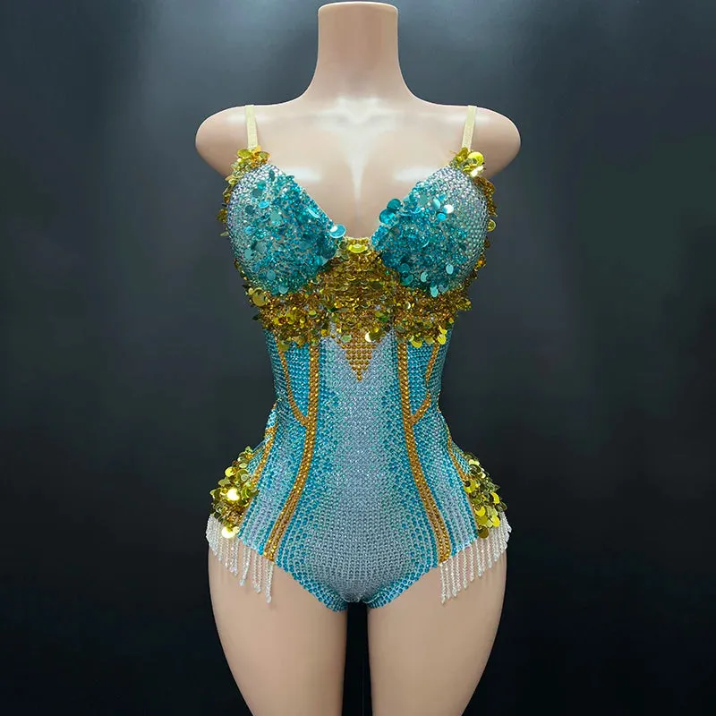 Trend4us Luxe Crystal Beaded Corset Romper