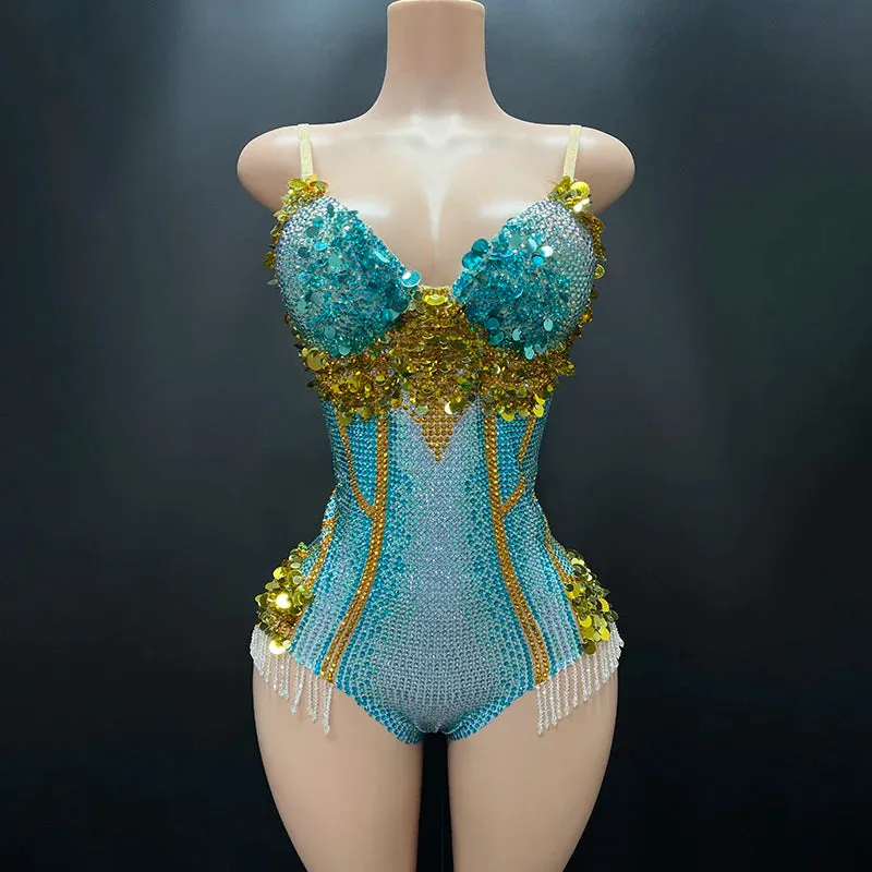 Trend4us Luxe Crystal Beaded Corset Romper