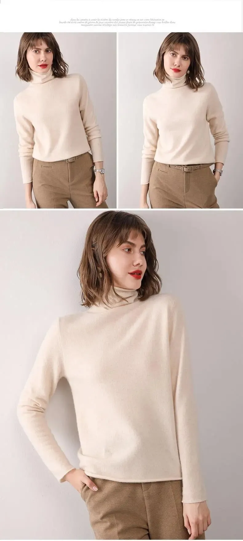 Turtleneck Western Style Inner Wear Thin Knitted Cashmere Sweater