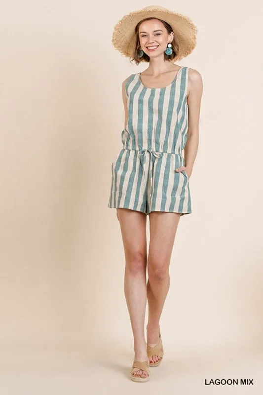 Umgee Striped Romper - Lagoon/Ivory