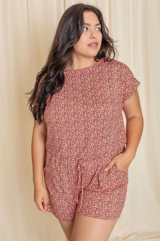 USA-Made Floral Romper with Short Sleeves