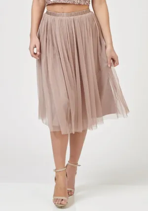 Val Tulle Midi Skirt in Mink