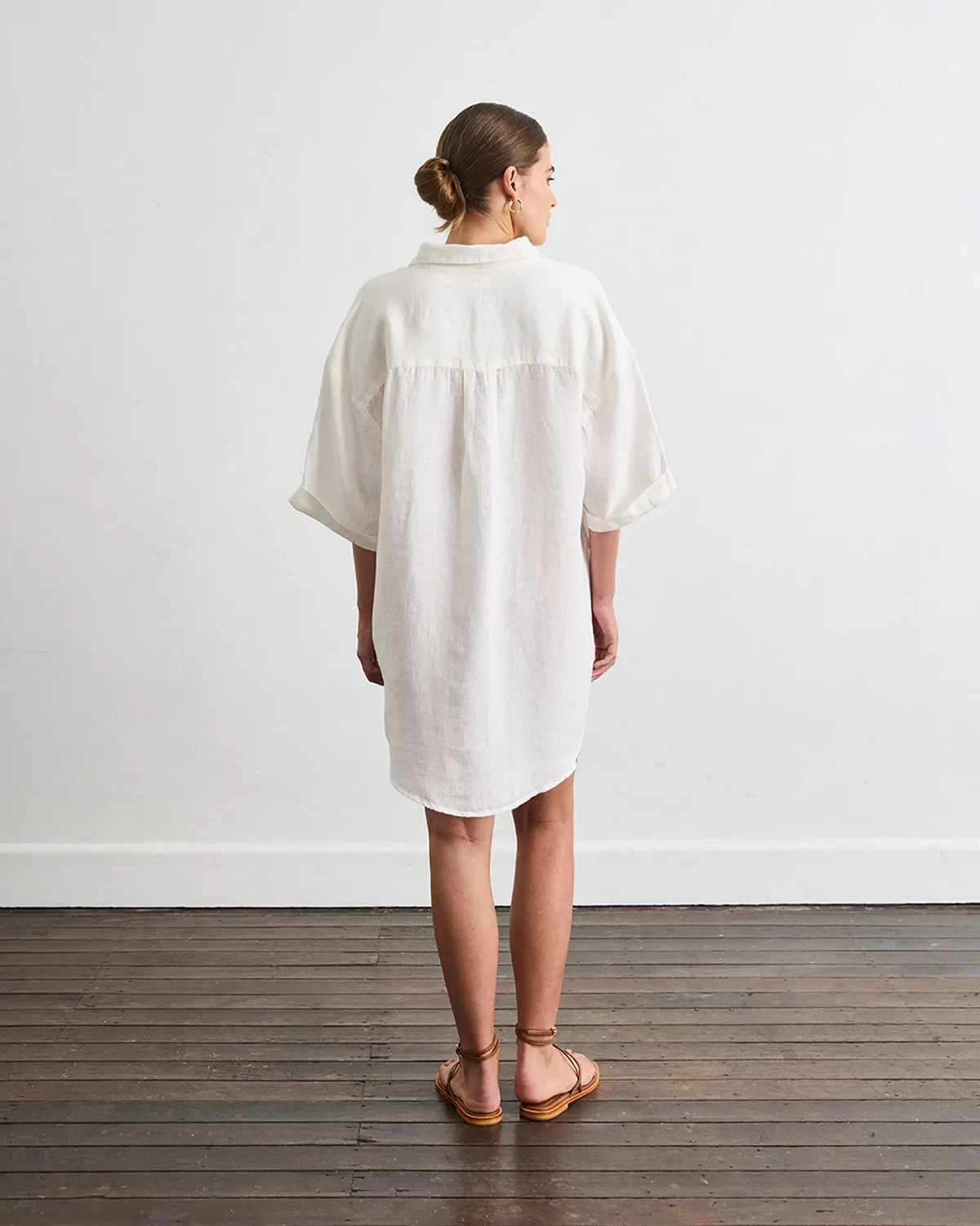 Villa Linen Shirt Dress in White