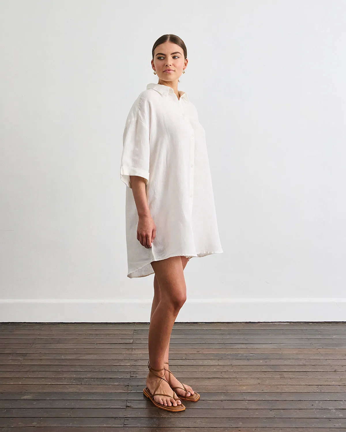 Villa Linen Shirt Dress in White