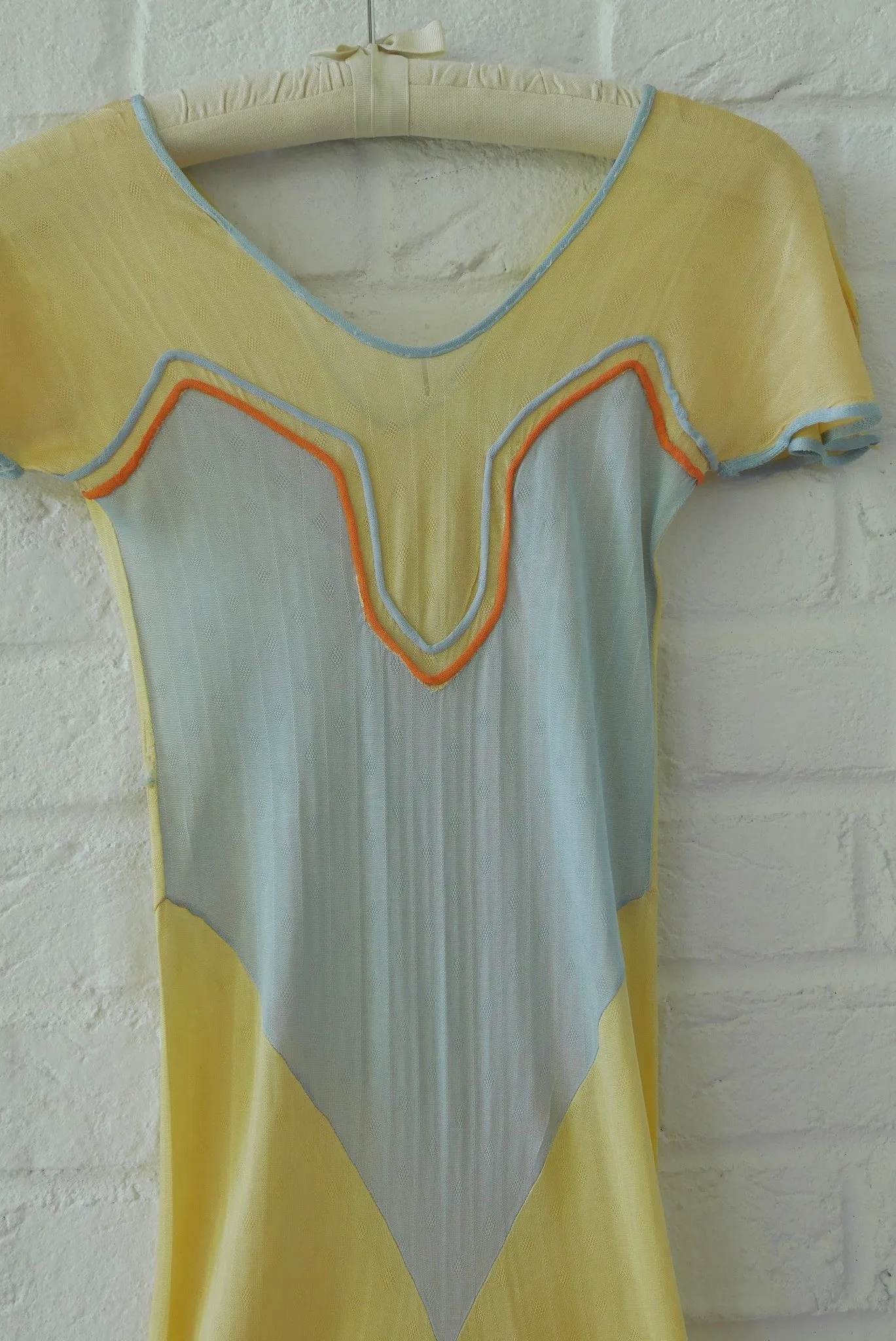 Vintage 20s silk jersey romper, pantsuit. Deco design.