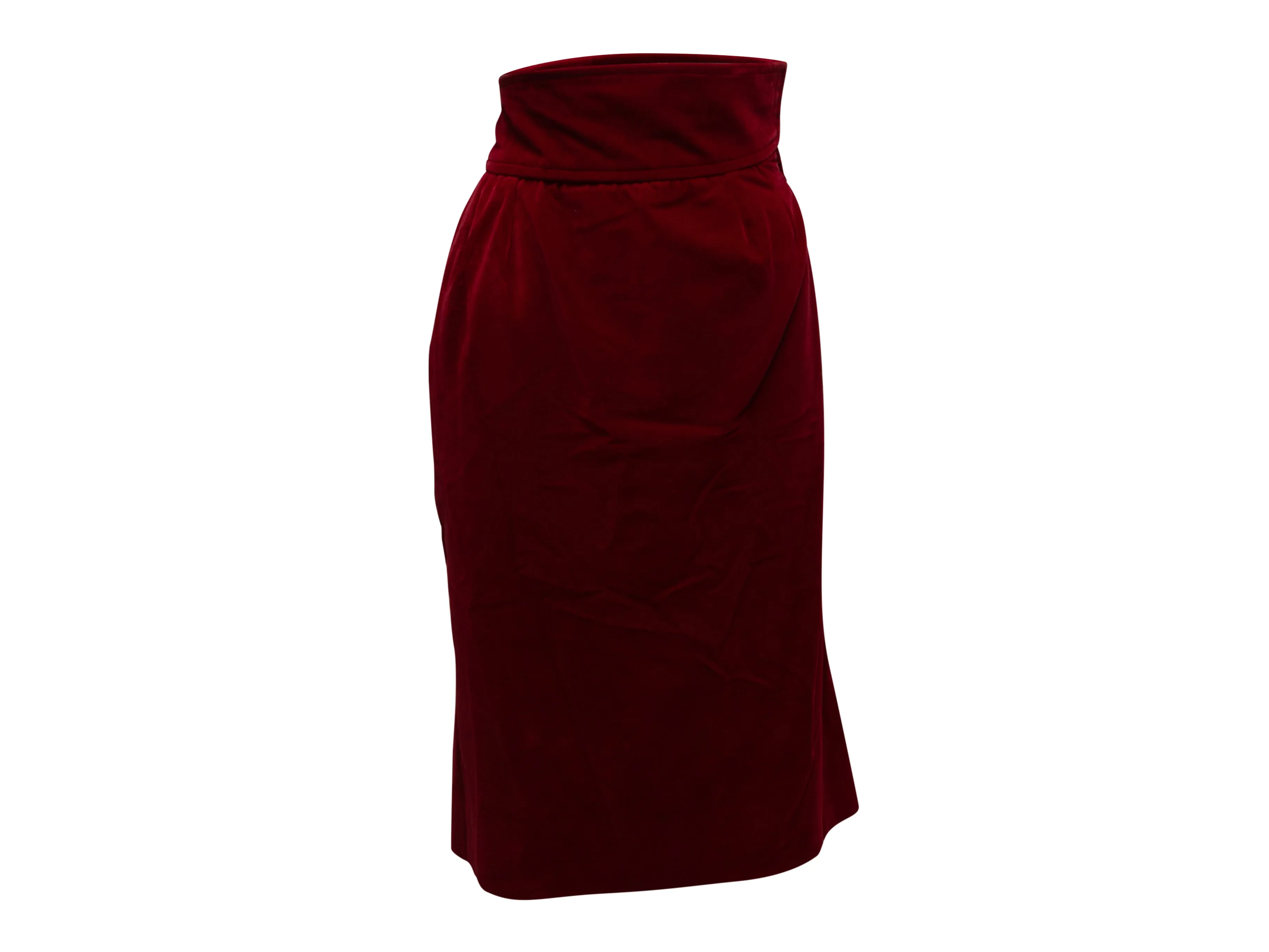 Vintage Burgundy Saint Laurent Velvet Pencil Skirt Size FR 38