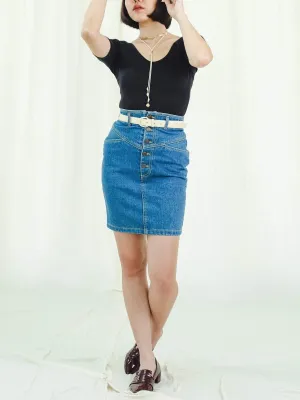 Vintage Denim Button-Up Mini Skirt