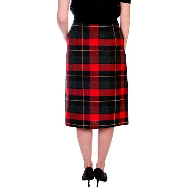 Vintage Pencil Skirt Red/Green/Black Plaid Wool  1980s 50s Look Small