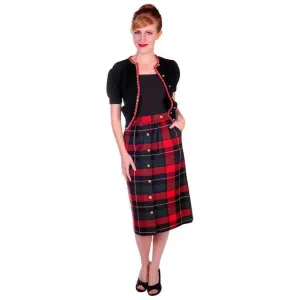 Vintage Pencil Skirt Red/Green/Black Plaid Wool  1980s 50s Look Small