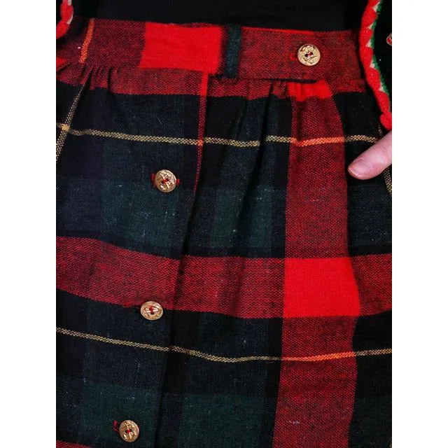 Vintage Pencil Skirt Red/Green/Black Plaid Wool  1980s 50s Look Small