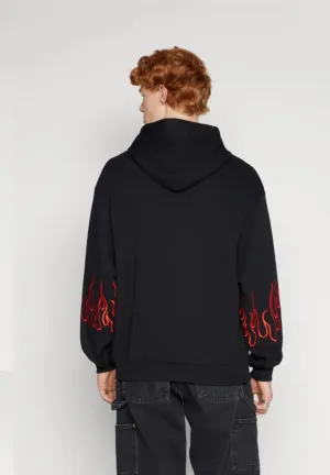 Vintage Red Flame Embroidery Oversize Hoodie