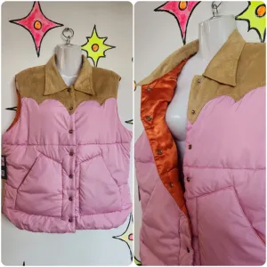 Vintage Y2K Reversible Western Gilet Pink Emo Fairy Grunge Puffer Puff Vest L