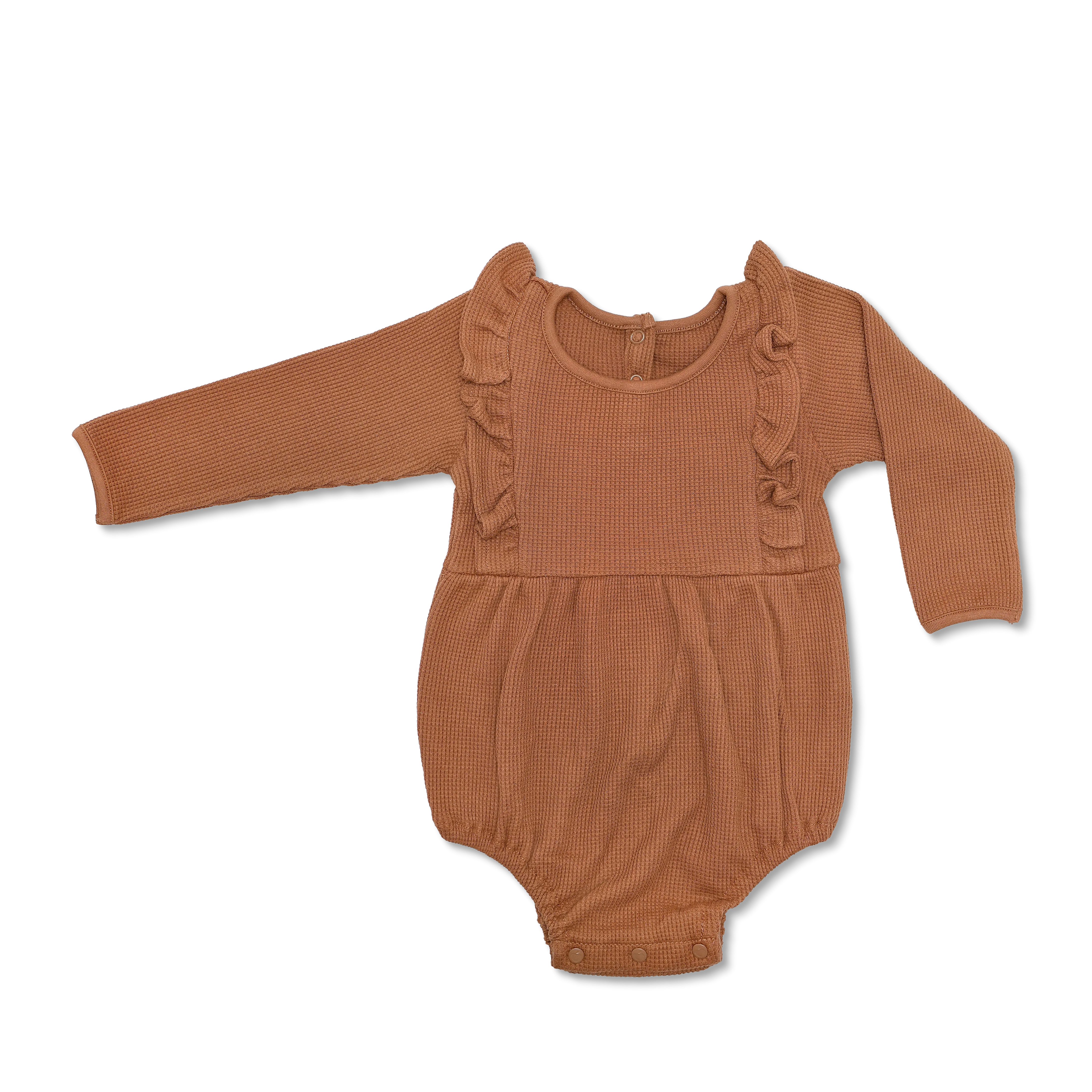 Waffle Long Sleeve Romper - Caramel