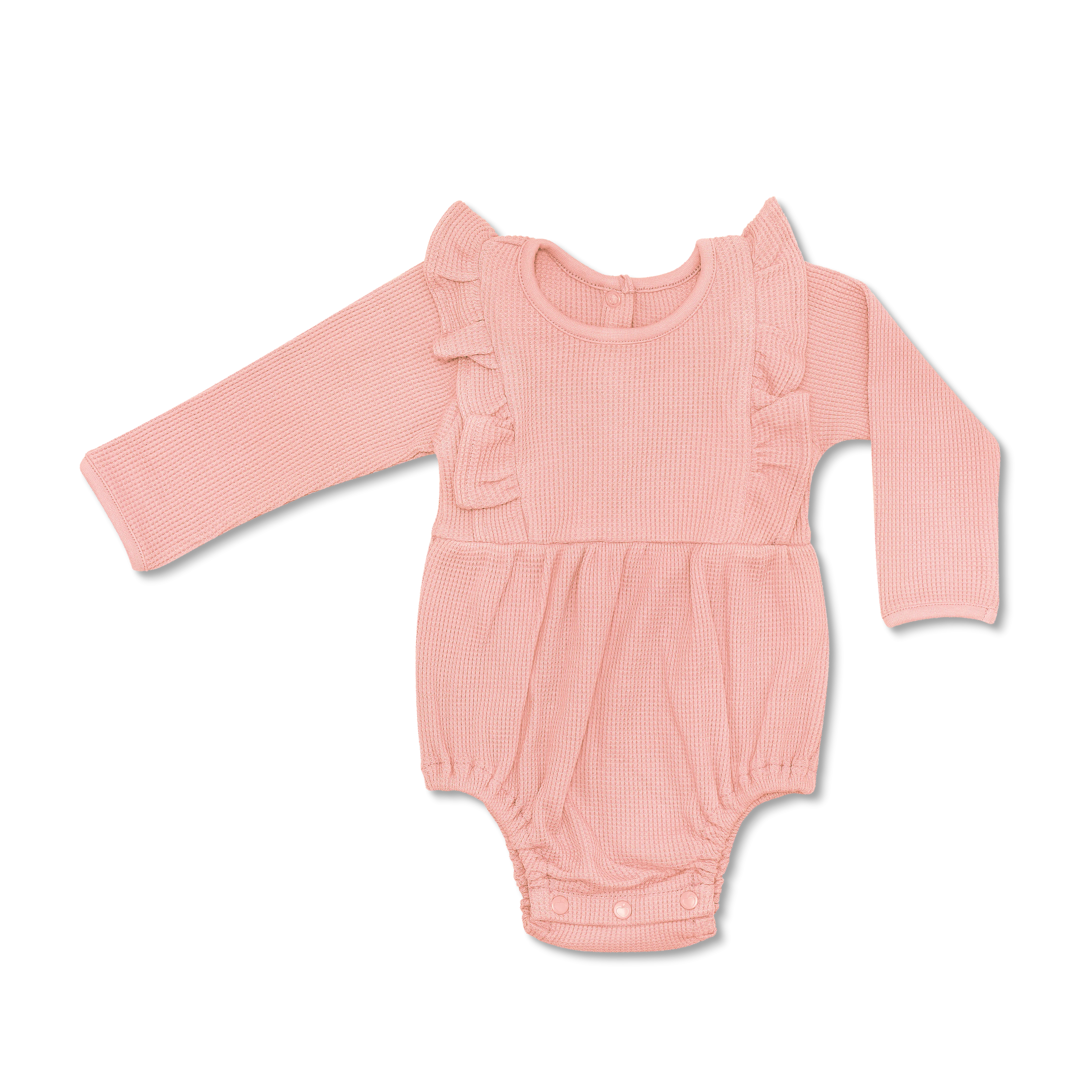 Waffle Long Sleeve Romper - Dusty Rose