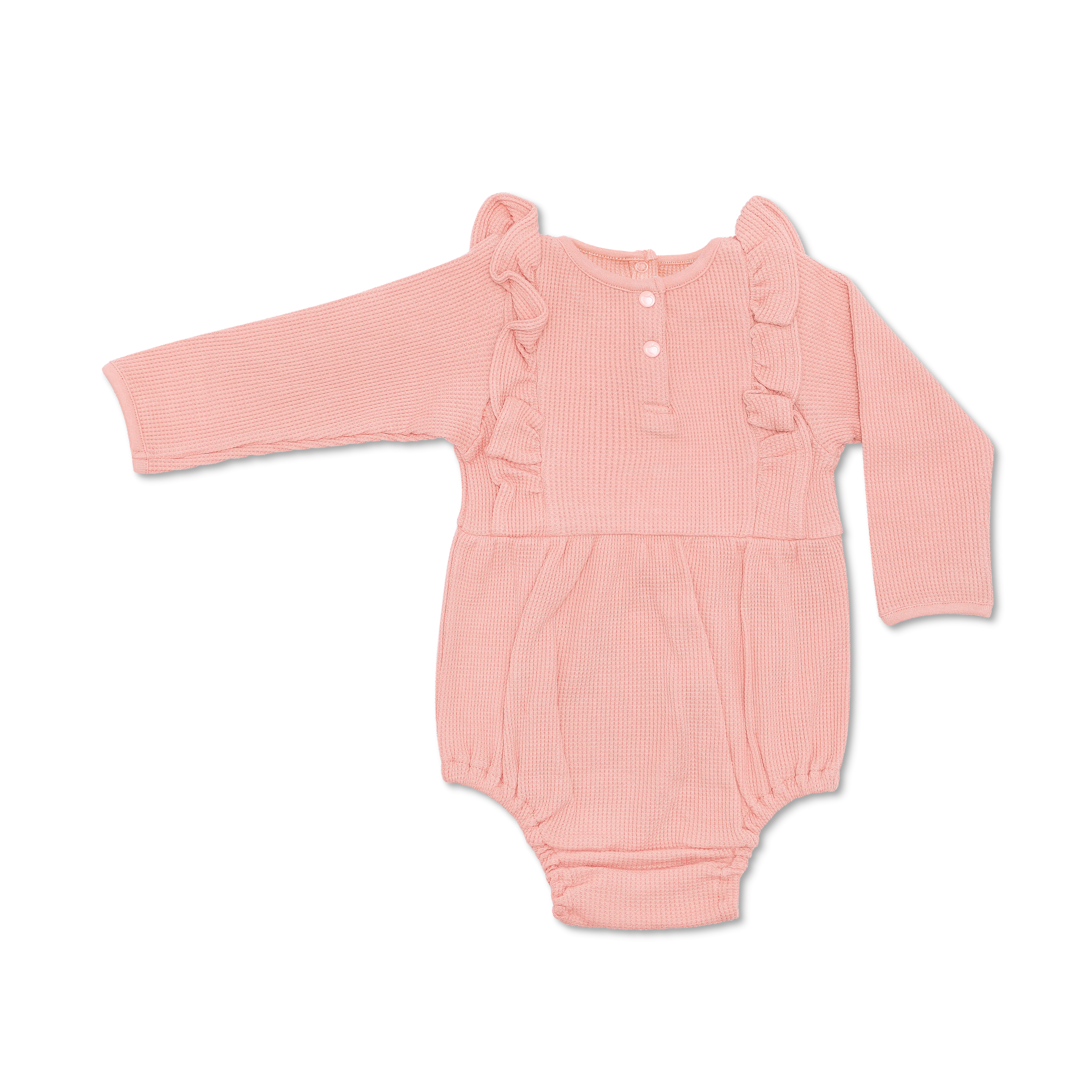 Waffle Long Sleeve Romper - Dusty Rose