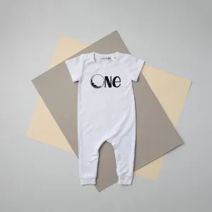 White "One" Moon Slim Fit Space Themed 1st Birthday Romper