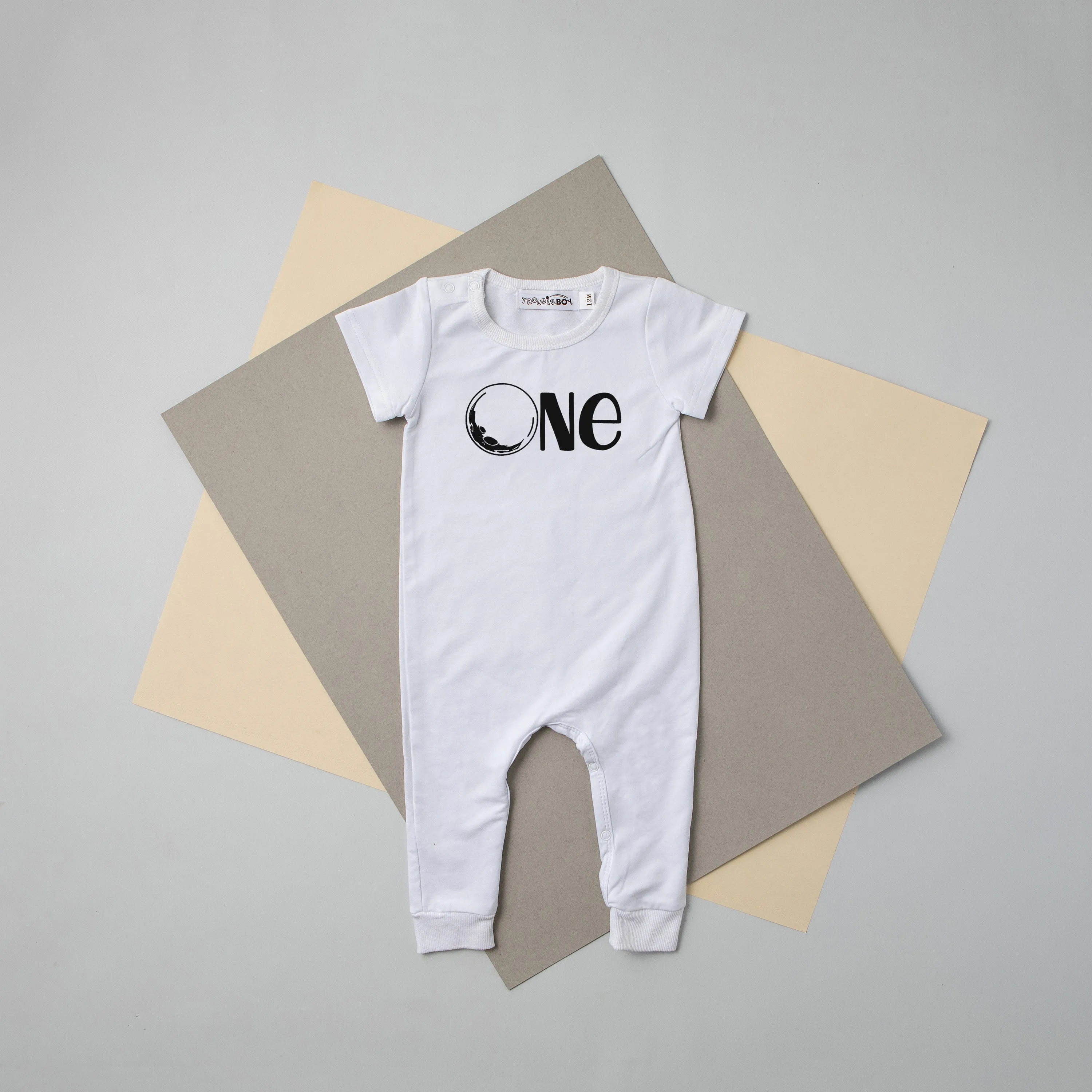 White "One" Moon Slim Fit Space Themed 1st Birthday Romper