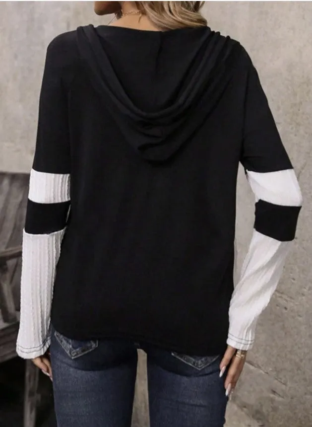 White/Black Knit Zipper Hoodie - #8566-8570