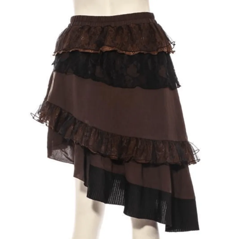 Women's Assymmetrical Net and Lace Frilled Steampunk Skirt