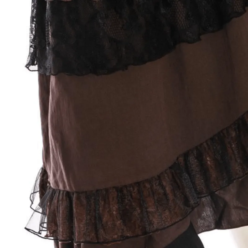 Women's Assymmetrical Net and Lace Frilled Steampunk Skirt