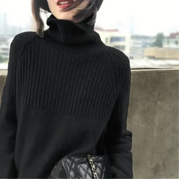 Women's Casual Turtleneck Jumper with a Textured Pattern | Ideal for Autumn/Winter