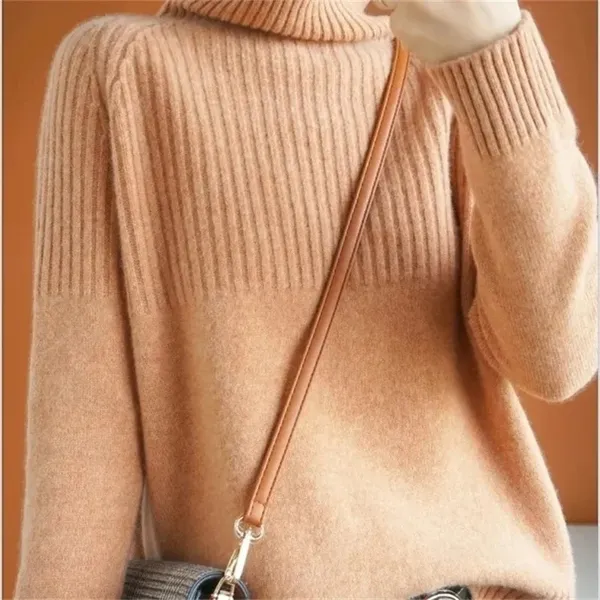 Women's Casual Turtleneck Jumper with a Textured Pattern | Ideal for Autumn/Winter