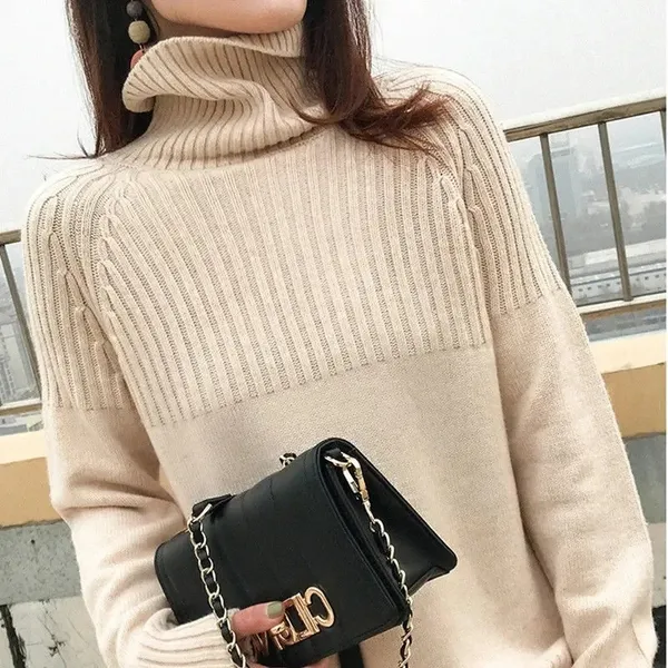 Women's Casual Turtleneck Jumper with a Textured Pattern | Ideal for Autumn/Winter