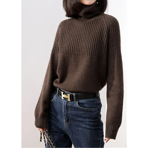 Women's Casual Turtleneck Jumper with a Textured Pattern | Ideal for Autumn/Winter