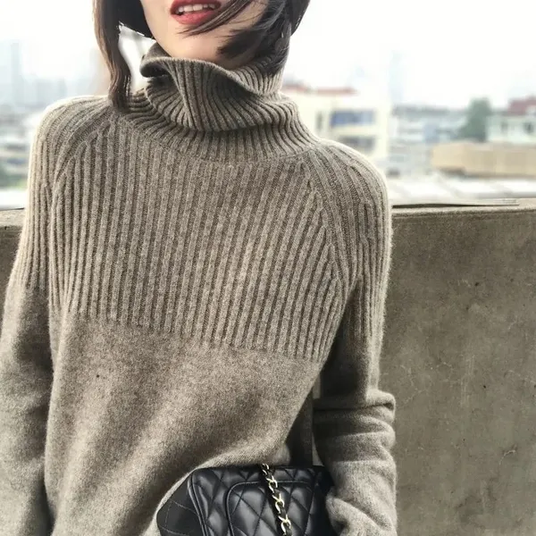 Women's Casual Turtleneck Jumper with a Textured Pattern | Ideal for Autumn/Winter