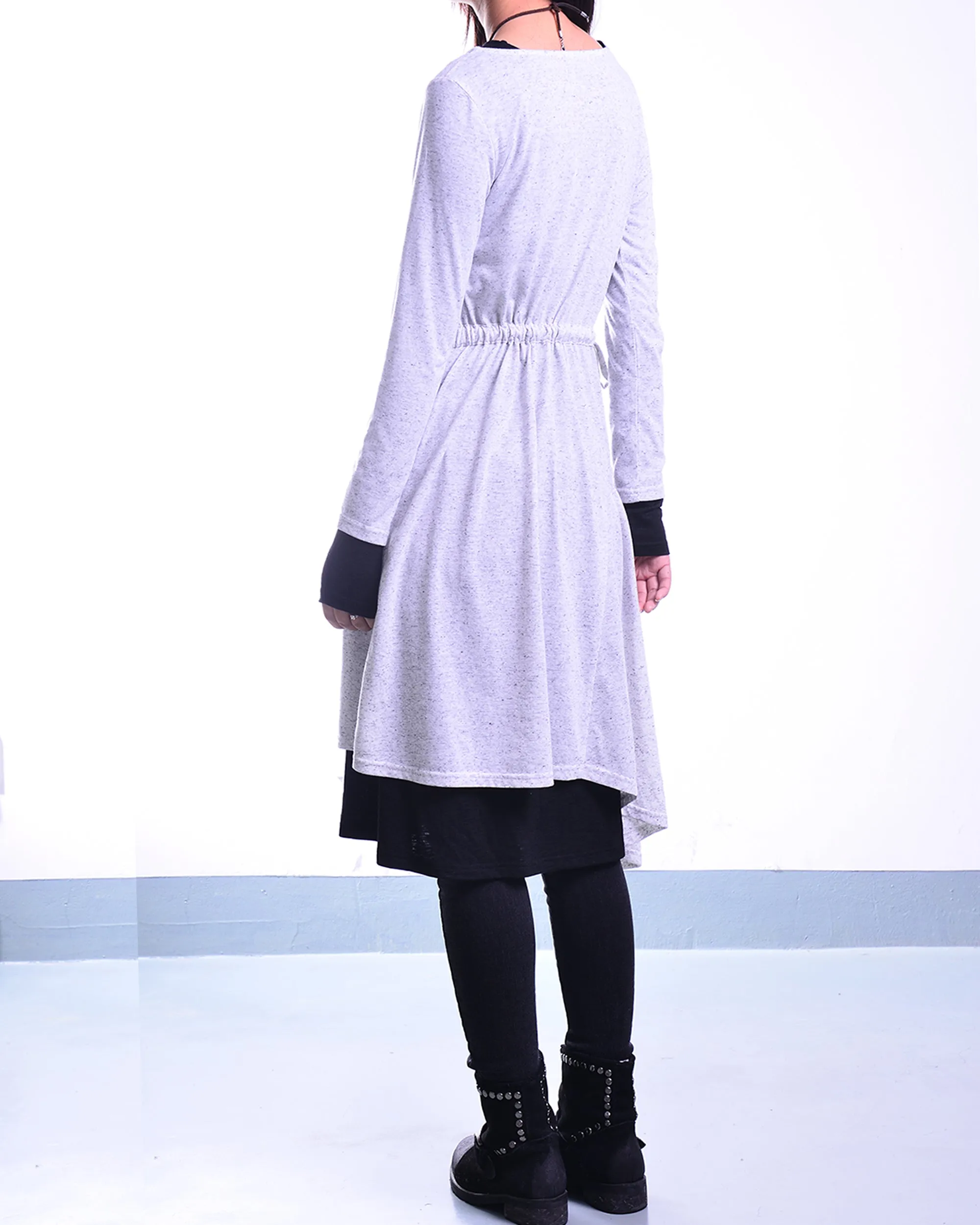 Women's cotton dress set/asymmetrical dress/plus size dress/long sleeve dress/layered dress/oversized dress/v-neck dress Q08