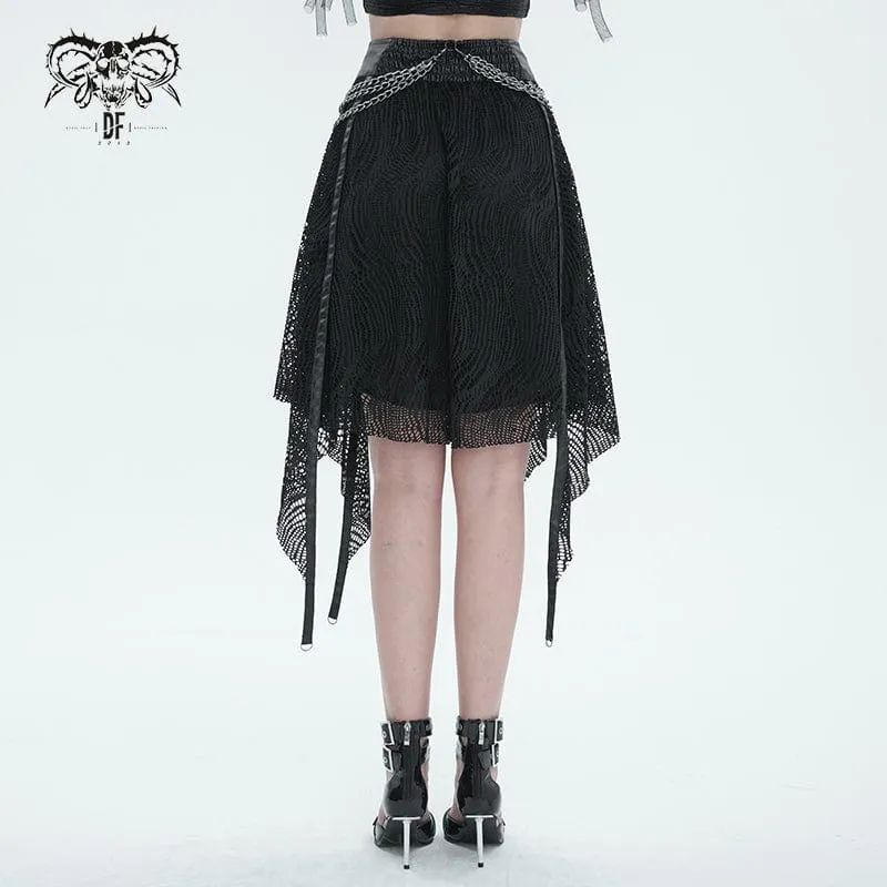 Women's Gothic Irregular Mesh Skirt with Chain