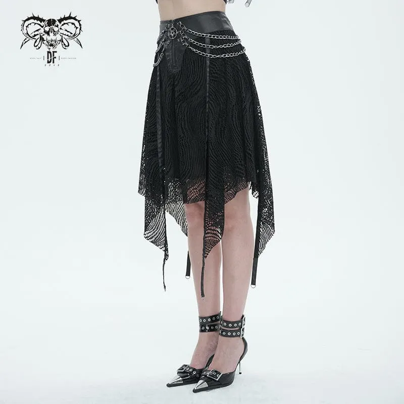 Women's Gothic Irregular Mesh Skirt with Chain