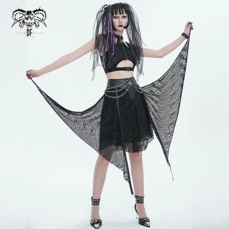 Women's Gothic Irregular Mesh Skirt with Chain