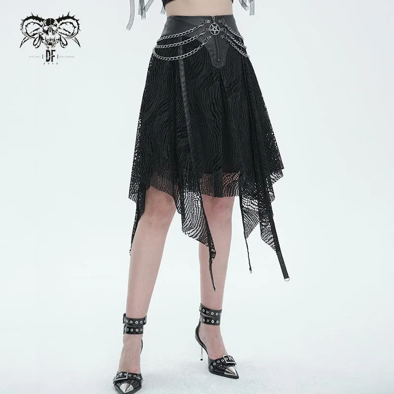 Women's Gothic Irregular Mesh Skirt with Chain