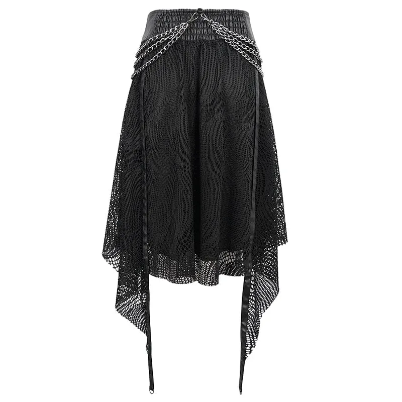 Women's Gothic Irregular Mesh Skirt with Chain