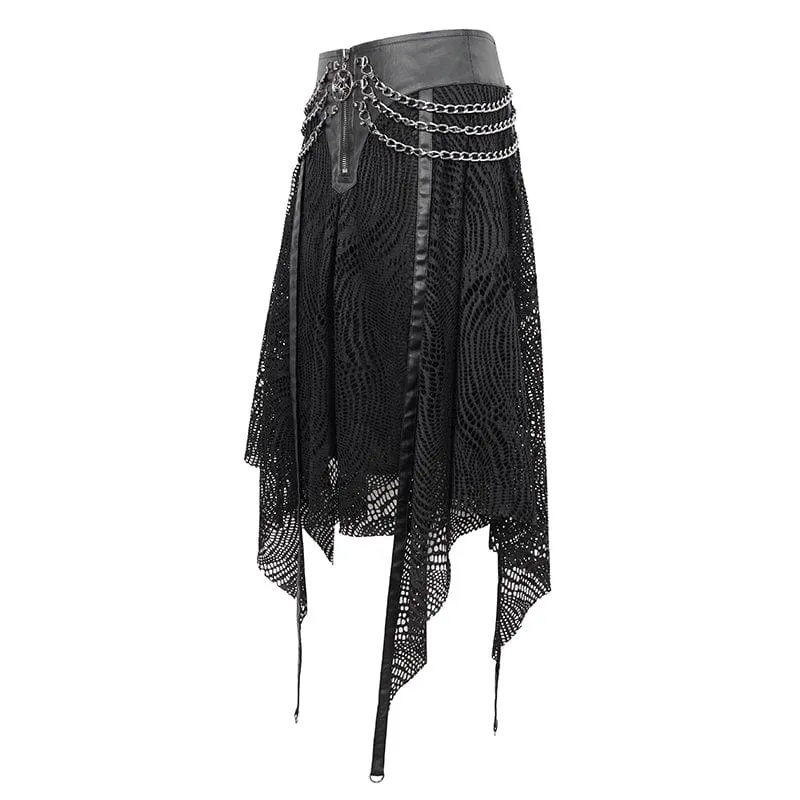 Women's Gothic Irregular Mesh Skirt with Chain