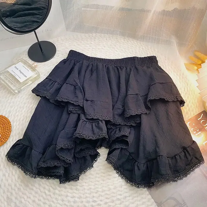 Women's Lace Layered Fashion Designer Irregular Mini Skirts (Short)