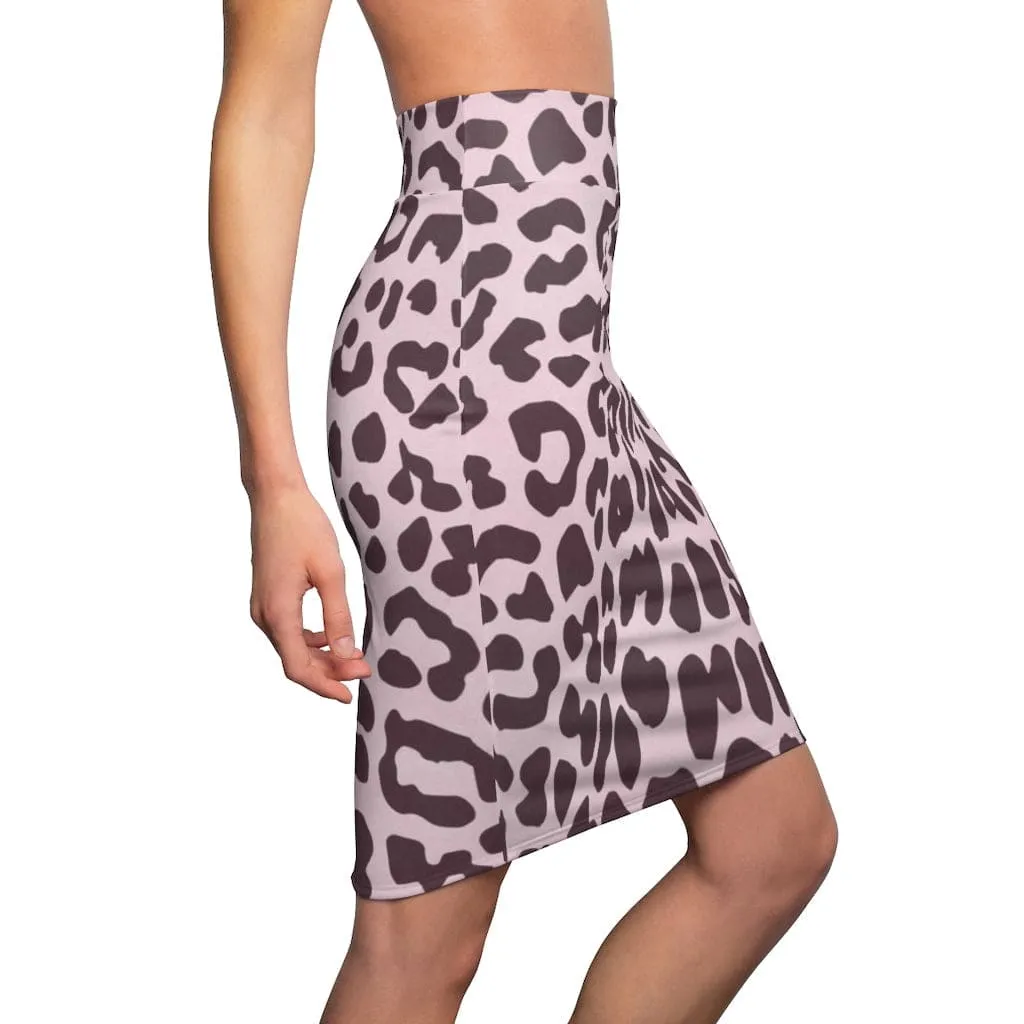 Womens Skirt - High Waisted - Pink Leopard Print Mini-skirt