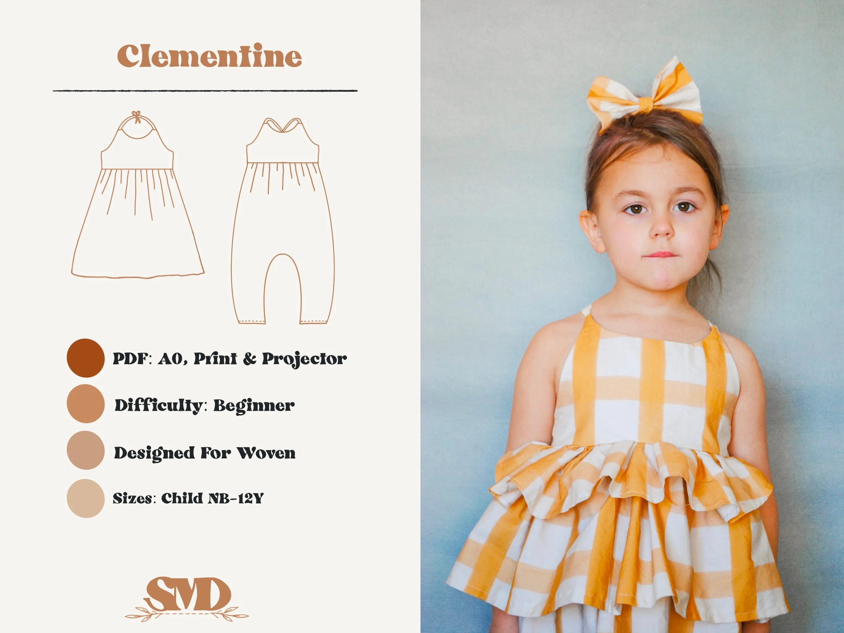 Youth Clementine Dress, Top & Romper Digital Sewing Pattern Sizes NB-12Y