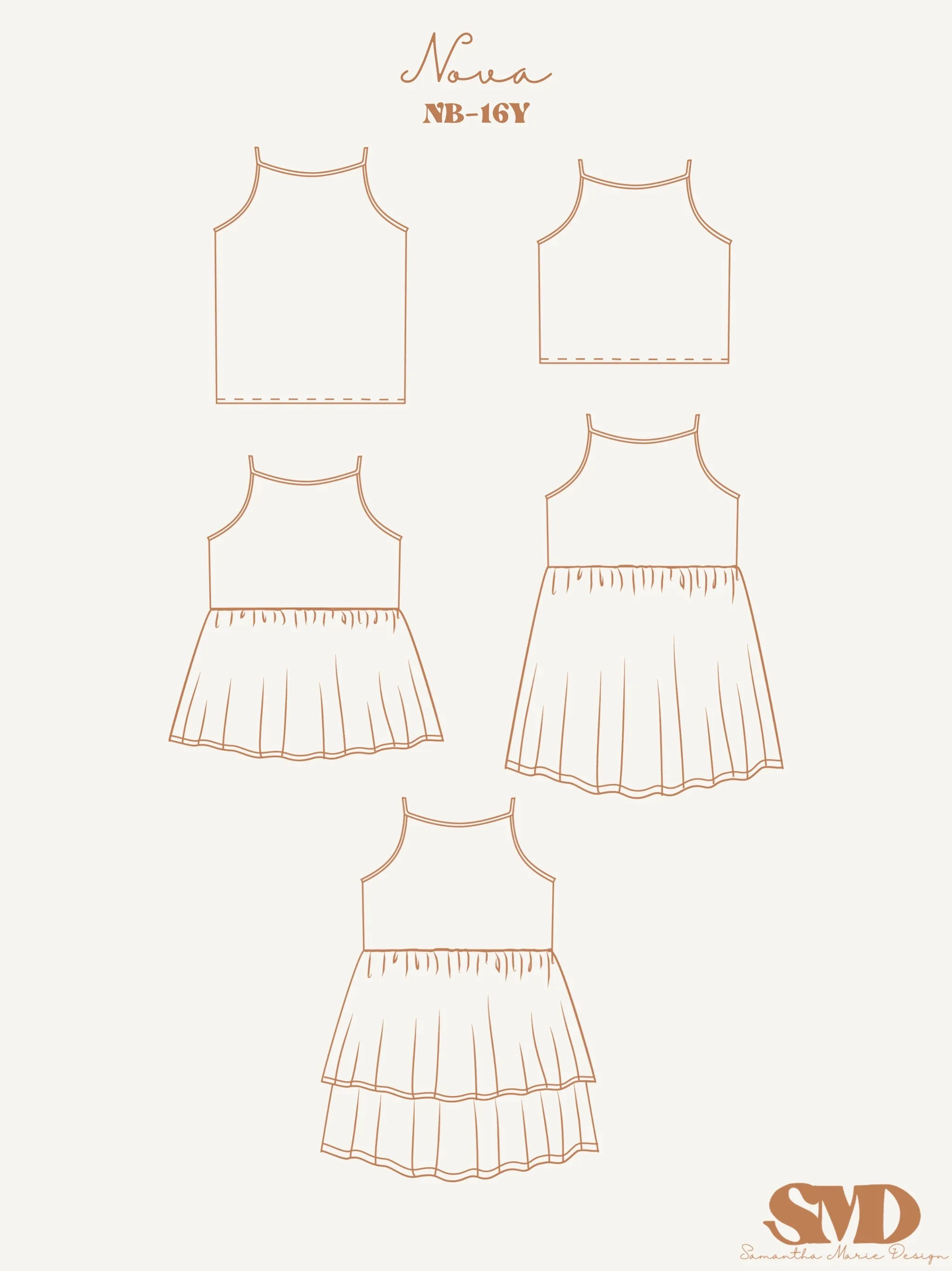 Youth Nova Camisole Top and Dress Digital Sewing Pattern Sizes NB-16Y