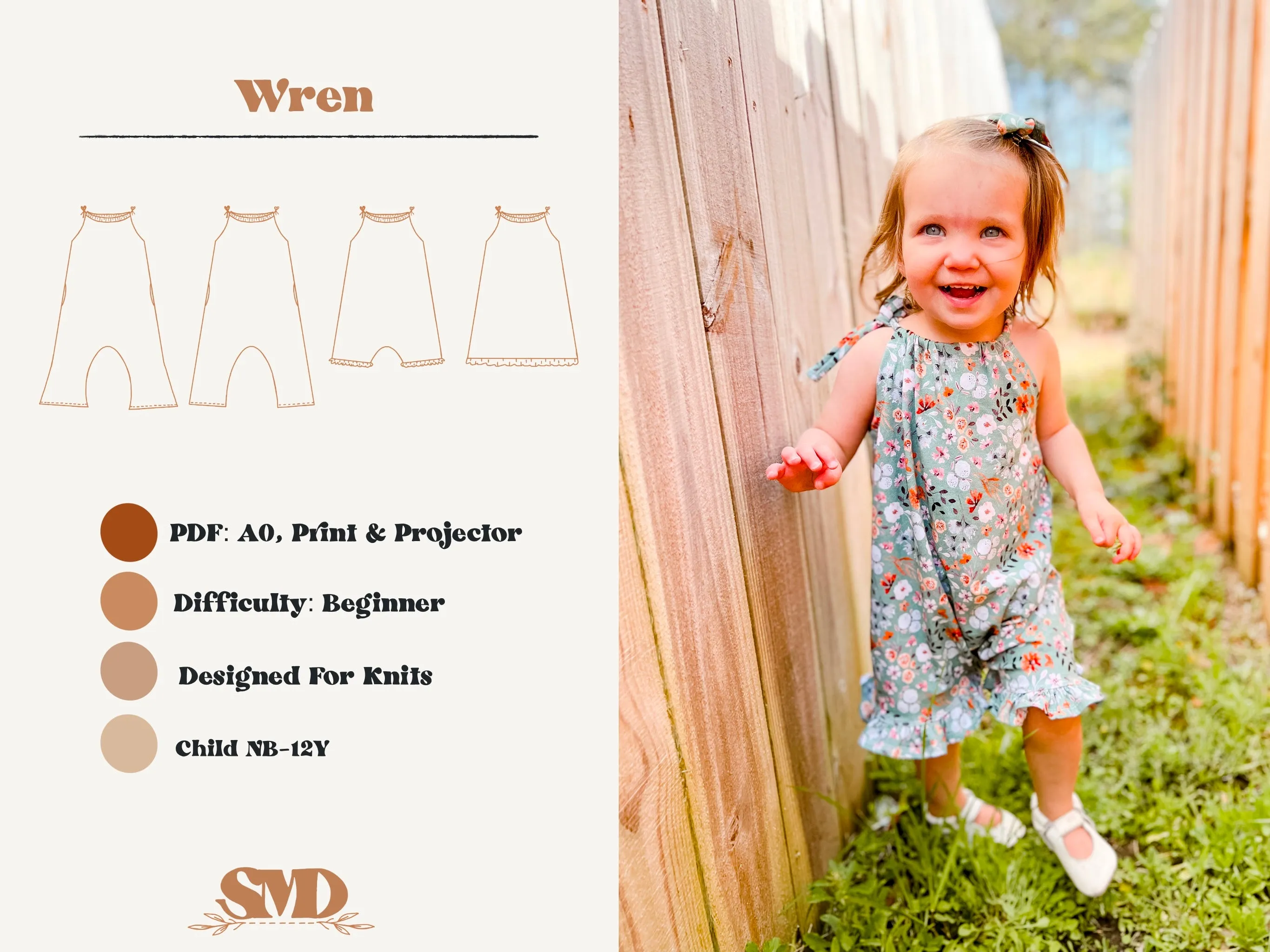 Youth Wren Romper and Dress Digital Sewing Pattern Sizes NB-12Y