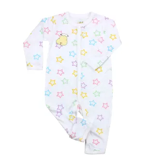 Zip Long-Sleeved Romper - Colorful Star (White)